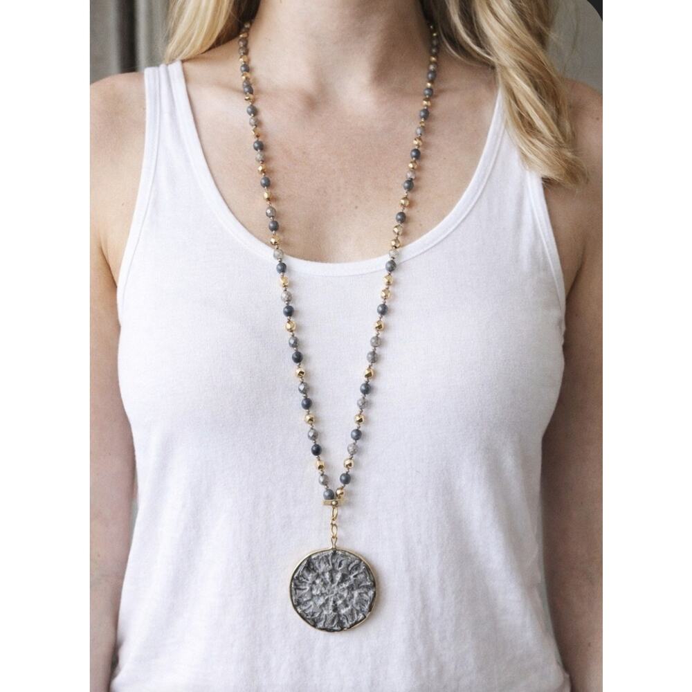 Pomina Semi Precious Beaded Pendent Long Necklace New